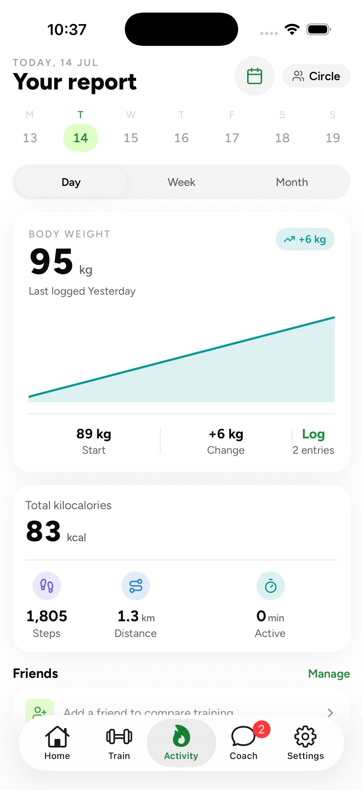 Body weight tracking screen in the Loha app