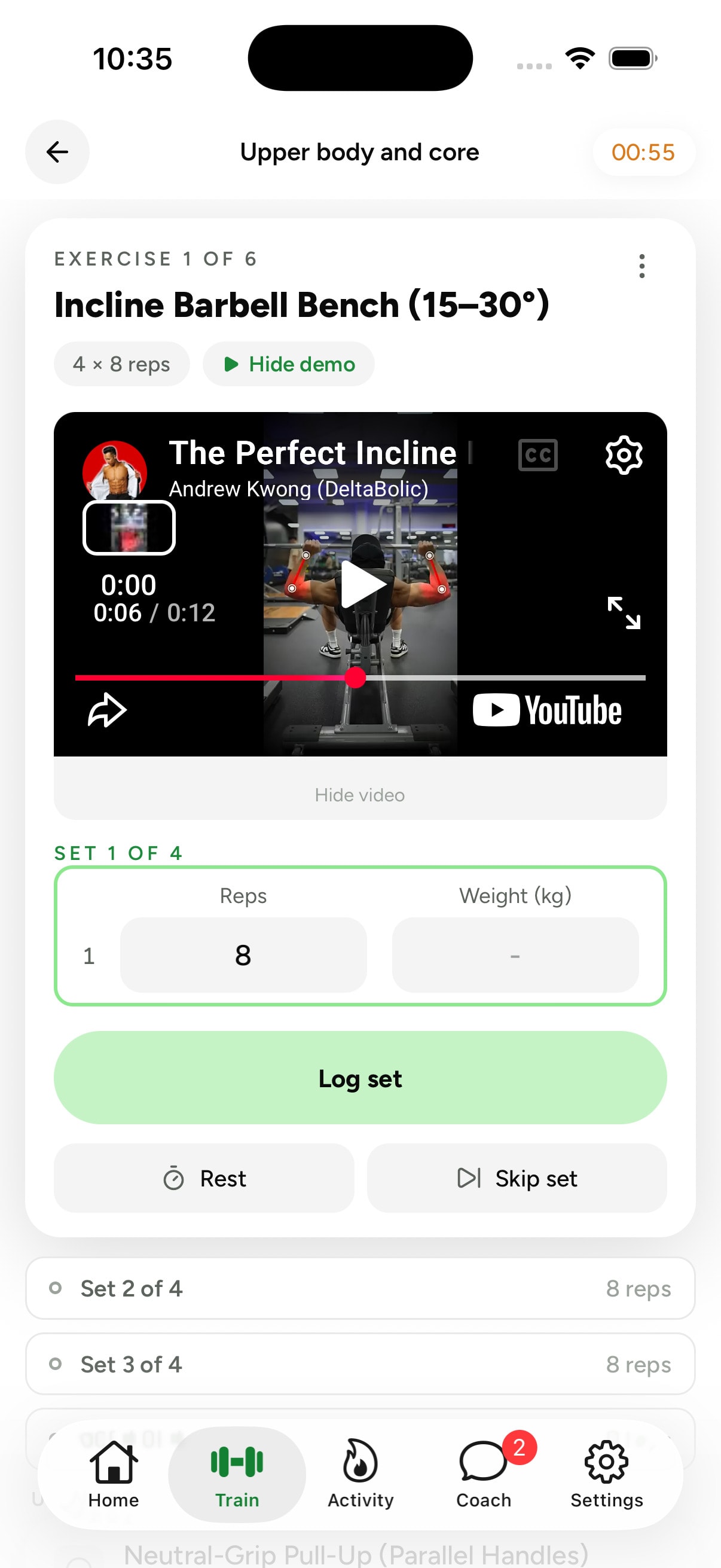 Exercise demos screen in the Loha app